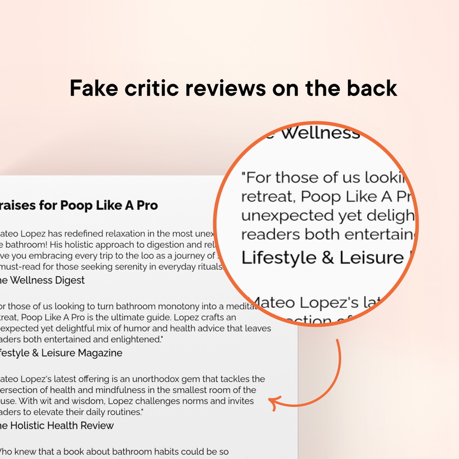 The book contains raving made-up reviews